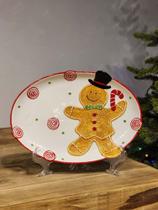 Prato de Servir Oval Gingerbread 30cm em Cerâmica Decorativa Prato de Servir Oval Gingerbread 30cm em Cerâmica Decorativa