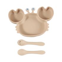 Prato De Silicone Em Forma De Caranguejo Para Bebês Com Garfo E Colher Com Sucção, Livre De BPA,
