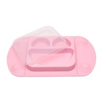 Prato de silicone para bebê rosa anti manchas com ventosa
