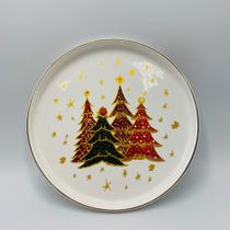 Prato de Sobremesa Bosque Encantado com Fio de Ouro 20cm Scalla Prato de Sobremesa Bosque Encantado com Fio de Ouro 20cm Scalla