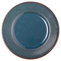 Prato de Sobremesa Ceramica Azul Linear Rústico 20cm Lyor