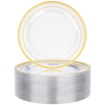 Prato de sobremesa descartável BESTVIP Clear Gold 18 cm 50 unidades Prato de sobremesa descartável BESTVIP Clear Gold 18 cm 50 unidades