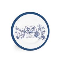 Prato de Sobremesa em Cerâmica Azul e Branco Páscoa 20 cm 1un - Cromus