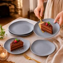 Prato De Sobremesa Orgânico 19cm Cinza Mesa Posta Prato De Sobremesa Orgânico 19cm Cinza Mesa Posta