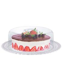 Prato de Vidro com Tampa Plástica Gourmet Para Bolos e Sobremesas - Ruvolo