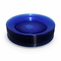 Prato de Vidro Original Azul 22,6cm Kit 4, 6 ou 12 Unidades Prato Fundo Moderno Resistente Prato de Vidro Original Azul 22,6cm Kit 4, 6 ou 12 Unidades Prato Fundo Moderno Resistente