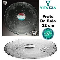 Prato De Vidro Para Bolo Lirio Vitazza 32x2,5x32CM - Prato De Vidro - Prato Para Bolo - Vitazza