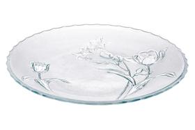 Prato de Vidro para Bolo Transparente 30Cm Redondo com Desenho