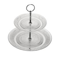 Prato de Vidro Porta Salgados Doces 2 Andares 25cm Angel Lyor