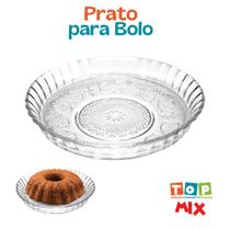 Prato De Vidro Retrô Com Borda Para Bolo Pudim Torta Em Vidro 30 cm Resistente