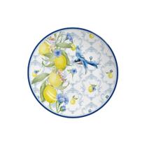 Prato Decorativo Cerâmica 20cm com Suporte Pássaro e Limão Siciliano Mesa Sala Aparador Clássico
