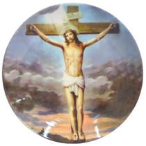 Prato Decorativo Crucifixo Jesus c/ Suporte Religioso 21cm