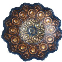 Prato decorativo de vidro Azul/Dourado 22cm - EfeCam