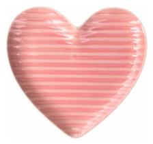 Prato Decorativo em Cerâmica Efeito Canelado Rosa Formato Coração