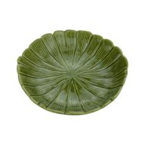 Prato Decorativo Redondo de Cerâmica Folha Banana Leaf Verde - LYOR