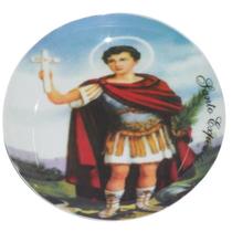 Prato Decorativo Santo Expedito com Suporte Religioso 21cm