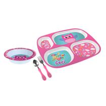 Prato Divisória + Fundo + Talher Inox Kit Alimentação