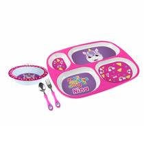 Prato Divisória + Fundo + Talher Inox Kit Alimentação