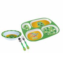 Prato Divisória + Fundo + Talher Inox Kit Alimentação