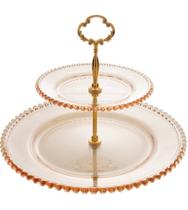 Prato Duplo 19X32x24cm Cristal Ecológico Para Doces Pearl Âmbar Metalizado Prato Duplo 19X32x24cm Cristal Ecológico Para Doces Pearl Âmbar Metalizado