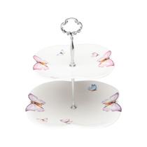 Prato duplo 25,5 cm para doces de porcelana com suporte de metal Borboletas Wolff - 18354 Prato duplo 25,5 cm para doces de porcelana com suporte de metal Borboletas Wolff - 18354
