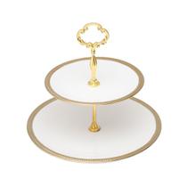 Prato duplo 27 cm para doces de porcelana branca com suporte de metal dourado Paddy Wolff - 18153 Prato duplo 27 cm para doces de porcelana branca com suporte de metal dourado Paddy Wolff - 18153