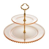 Prato Duplo Cristal Vidro Ambar Pearl para Doces Cup Cake 32cm Prato Duplo Cristal Vidro Ambar Pearl para Doces Cup Cake 32cm