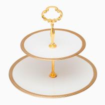 Prato duplo para doce Wolff 18153 Paddy branco com dourado 19x27x24cm em porcelana Prato duplo para doce Wolff 18153 Paddy branco com dourado 19x27x24cm em porcelana