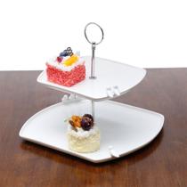 Prato Duplo Para Doces Em Porcelana Birds Branco 27x25x24cm Prato Duplo Para Doces Em Porcelana Birds Branco 27x25x24cm