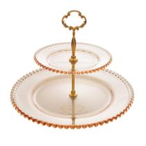 Prato Duplo para doces sobremesa Wolff Pearl de Cristal Âmbar 32cm x 24cm Prato Duplo para doces sobremesa Wolff Pearl de Cristal Âmbar 32cm x 24cm