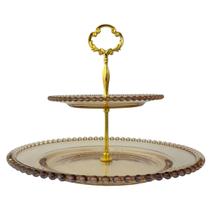 Prato Duplo Porta Doces Bolinhas Wolff Âmbar Metalizado 32cm