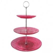 Prato e Suporte para Doces de Vidro 3 Andares Pink - BTC
