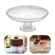 Prato e Travessa Para Bolo em Cristal Pearl de Bolinha Wolff 20cm Servir Mesa Posta