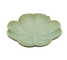 Prato Folha Decorativa de Cerâmica Banana Leaf Verde 27,5x26,5x5cm