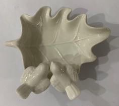 prato folha porta jóia de cerâmica interponte branco