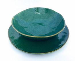 Prato Folha Verde Em Cerâmica Luxo Kit C/6pçs - Cerâmica Decor