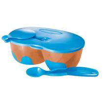 Prato Fundo Com Divisória E Colher Funny Meal Multikids Baby Azul