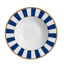 Prato Fundo de Cerâmica Azul e Branco Listras Stripe Azul Alleanza 24,5cm