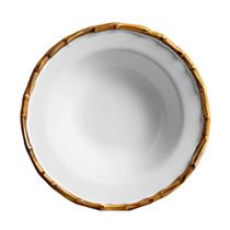 Prato Fundo de Cerâmica Branco Borda de Bambu Grossa Flat Scalla 22cm Prato Fundo de Cerâmica Branco Borda de Bambu Grossa Flat Scalla 22cm