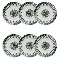Prato Fundo de Cerâmica Estampa Donna Folk 22cm 6 Unidades - Biona 061406
