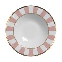 Prato Fundo de Cerâmica Pink Strip com Borda Dourada 24,5cm - Unid.