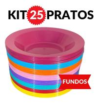prato fundo de plástico duro refeição sobremesa escola aniversário infantil resistente kit 25pçs - RDR