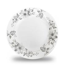 Prato Fundo de Vidro 21,5cm Opalino Florido Flowers Grey Flores Cinza Em Casa Tem