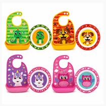 Prato Fundo Infantil Com Babador Impermeável Bebê Prato Fundo Infantil Com Babador Impermeável Bebê