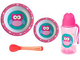 Prato infantil coruja rosa kit alimentação bebe