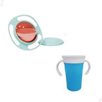 Prato Mágico Infantil Giratório E Copo Antivazamento - Azul