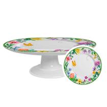 Prato Médio p/Bolo c/Pé em Cerâmica Easter Garden 28,5cm Alleanza