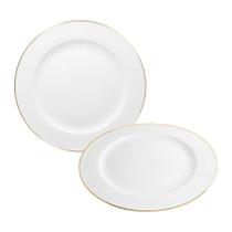 Prato Mesa Raso De Porcelana Borda Dourada Jantar 27cm