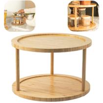 Prato Organizador Giratório Multiuso 2 Andares Bambu 30x19cm Lyor