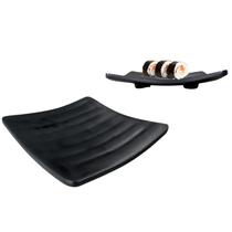 Prato Oriental 14cm Quadrado Melamina Preto Japones